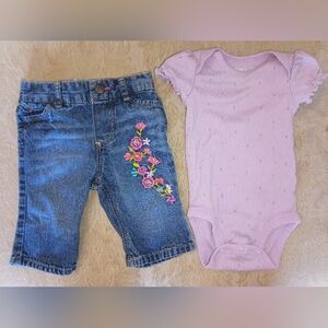 3 Month Girl Denim Pants with Purple Onesie